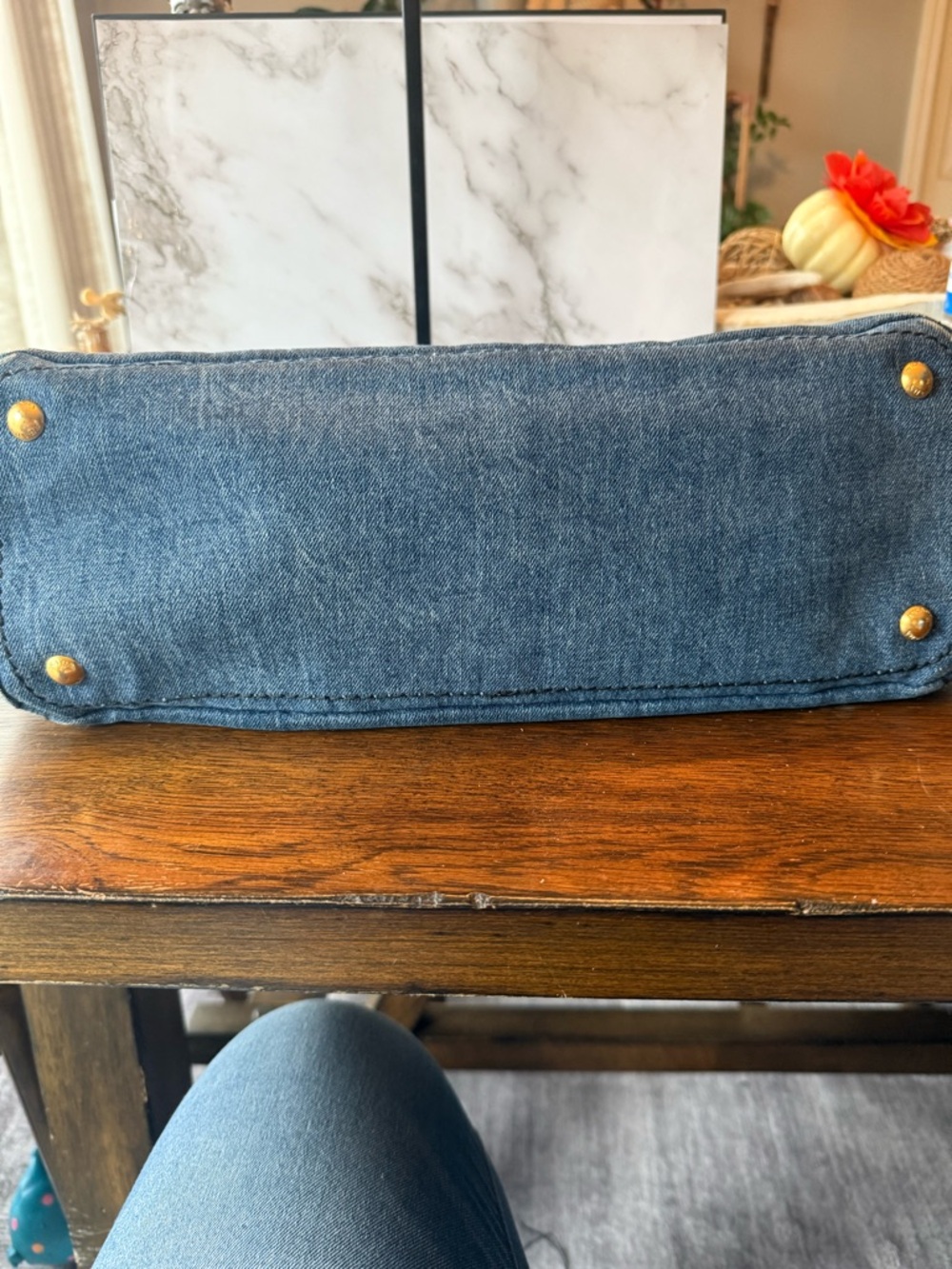 Prada Denim Tote in Dark Blue with Gold Accents - Picture 8 of 11
